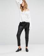 Mango Leather Look Jogger - Black