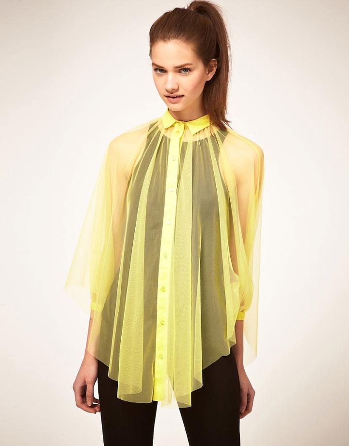 Asos Shirt With Ruched Collar - Yellow
