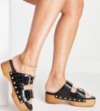 Raid Wide Fit Hellena Buckle Mule Clog Sandals In Black Croc