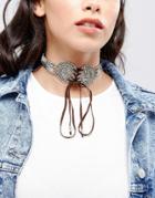 Asos Festival Lace Up Choker Necklace - Silver