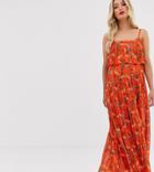 Asos Design Maternity Maxi Dress With Pleated Crop Top With Scoop Neck In Print-multi
