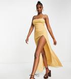 Asyou Cami Maxi Dress With High Leg Split In Beige-multi