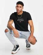 Tommy Hilfiger Stacked Chest Logo T-shirt In Black