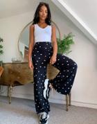 Asos Design Wide Leg Pants In Mono Polka Dot-multi
