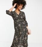 New Look Maternity Wrap Midi Dress In Black Floral Print