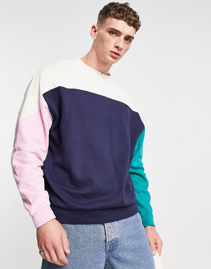 Asos Design Oversized Sweatshirt In Contrast Color Block-multi
