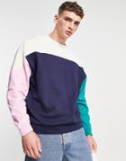 Asos Design Oversized Sweatshirt In Contrast Color Block-multi
