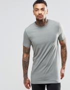 Asos Longline Muscle T-shirt With Crew Neck In Green Marl - Ball Green Marl