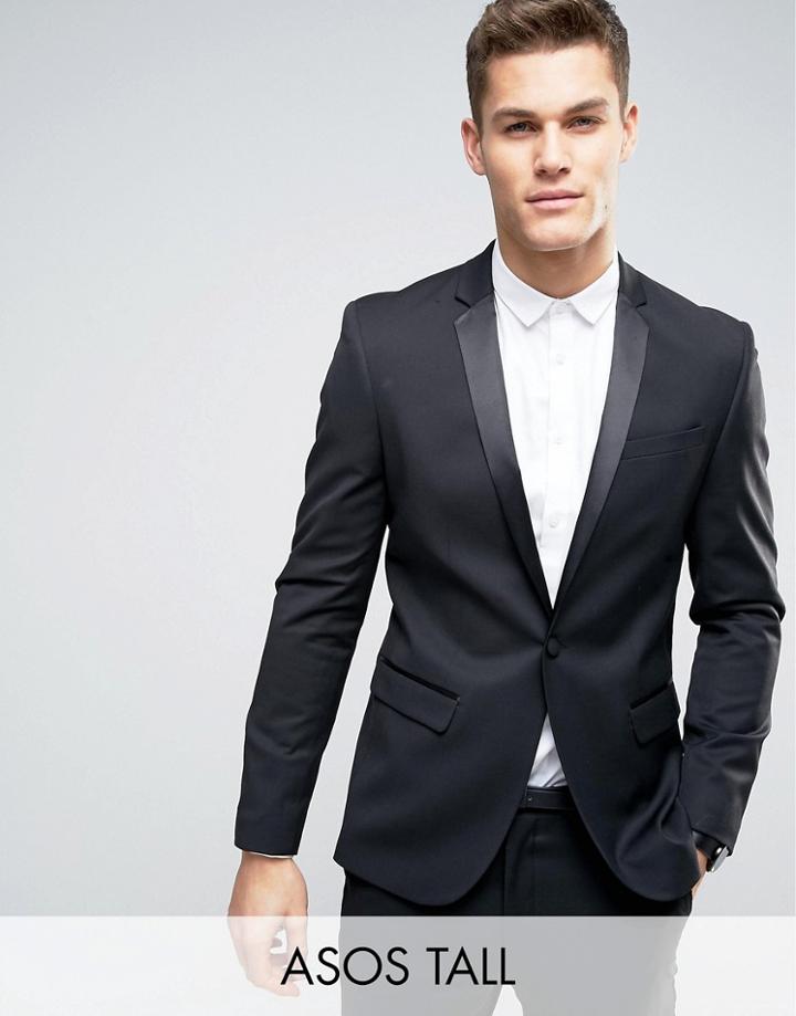 Asos Tall Slim Tuxedo Jacket In Black - Black
