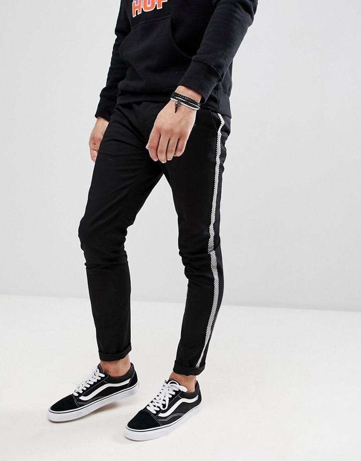 Asos Design Skinny Pants In Black With Checkerboard Side Tape - Black