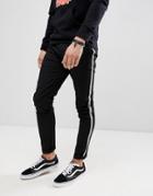 Asos Design Skinny Pants In Black With Checkerboard Side Tape - Black