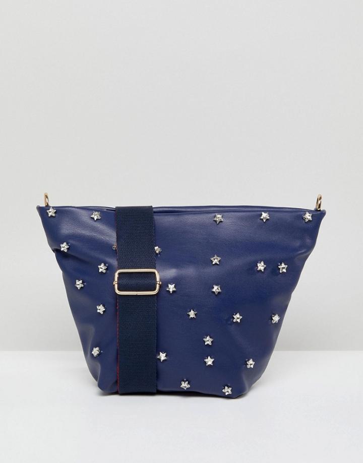 London Rebel Star Studded Navy Crossbody Bag - Navy