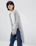 Paisie Fine Knit Ribbed Long Cardigan - Gray