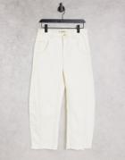 We The Free By Free People Extreme Barrel Leg Jeans With Frayed Hem In White Denim