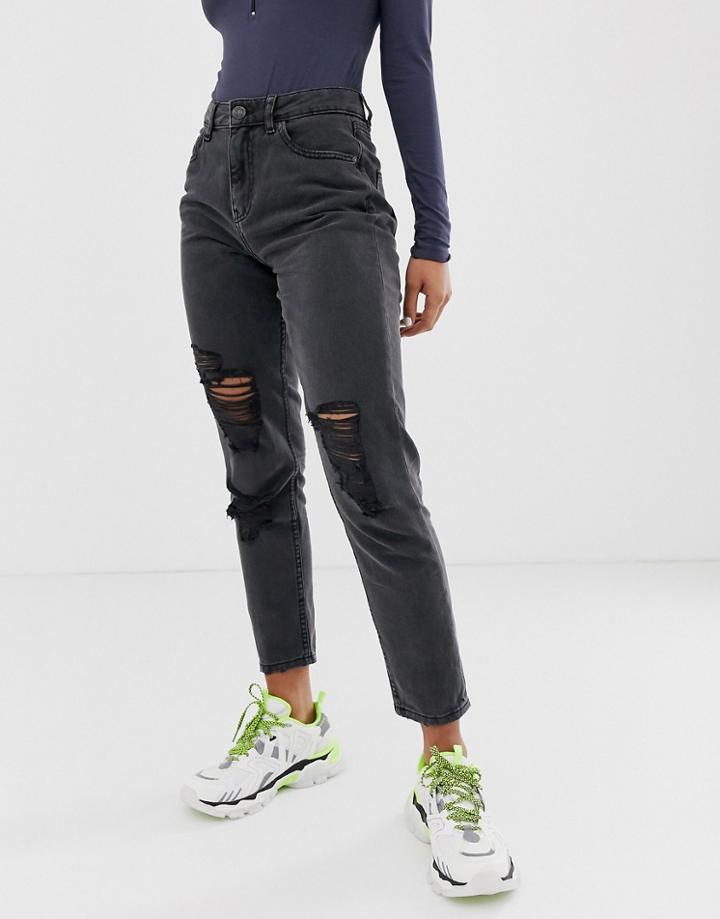 Noisy May Distressed Mom Jean In Black - Blue