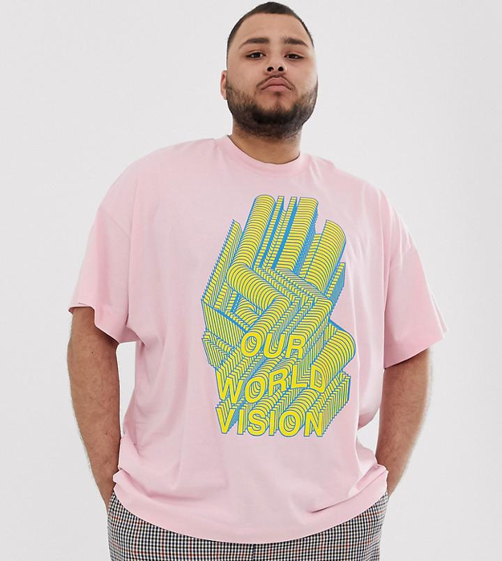 Collusion Plus Printed T-shirt In Pink-green