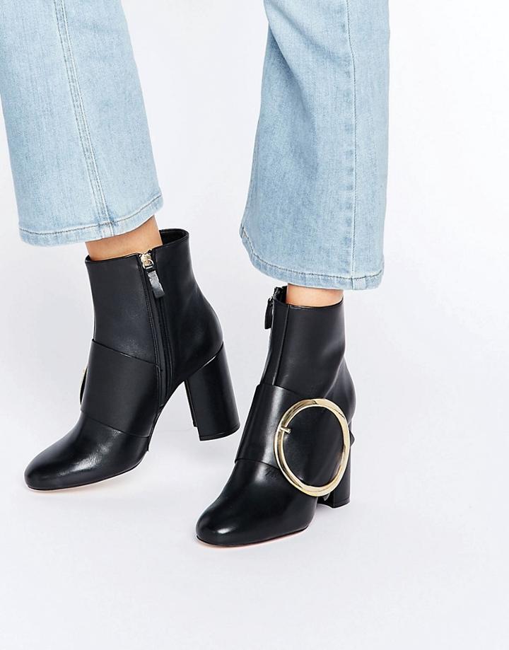 Mango Black Boot With Round Buckle - Black