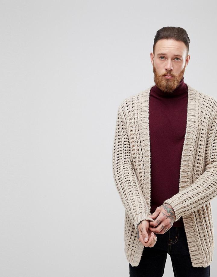 Asos Textured Cardigan In Beige - Beige
