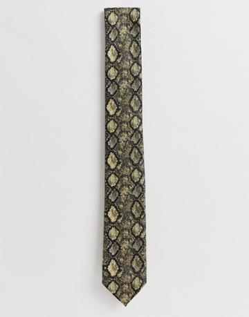 Twisted Tailor Tie In Snakeskin Print - Gray
