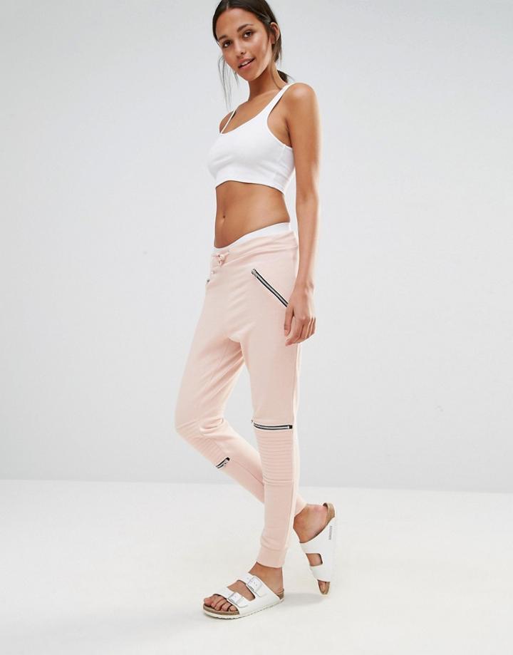 Missguided Zip Biker Detail Joggers - Pink