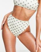 Asos Design Mix And Match High Leg High Waist Bikini Bottom In Ivory Khaki Spot-multi