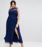 Little Mistress Plus Maxi Dress With Lace Bodice - Navy