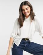 Asos Design Oversized Top In Drapey Rib With Structured High Neck In Cream-white