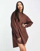 Monki Organic Cotton Oversized Beach Shirt In Brown-neutral