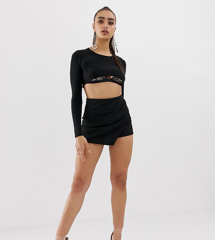 Missguided Wrap Front Skort In Black - Black