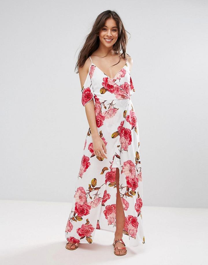 Parisian Cold Shoulder Floral Maxi Dress - White