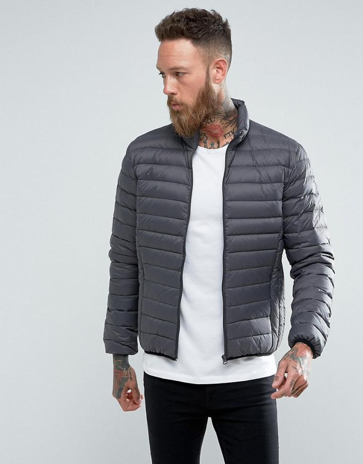Schott Oakland Down Puffer Jacket Slim Fit In Dark Gray/black - Gray