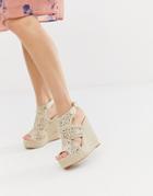 Glamorous Cut Out High Espadrille Wedge Sandals-neutral