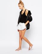 Puma Mini Shorts In Leather Look Mesh - White