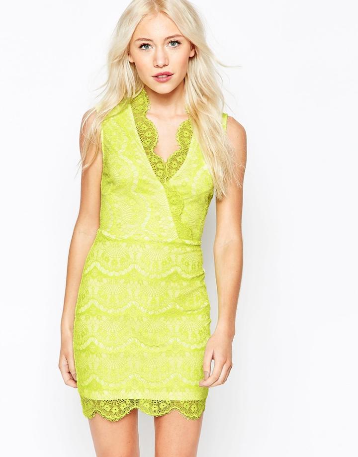 Lipstick Boutique Petite Lace Dress With Wrap Front