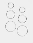 Asos Design Pack Of 3 Fine Hoop Earrings In Silver Tone