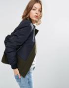 Asos Jacket In Contrast Fabrics With Funnel Neck - Multi