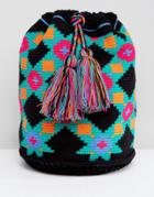 Jardin Del Cielo Wayuu Woven Backpack In Black Multi - Blue