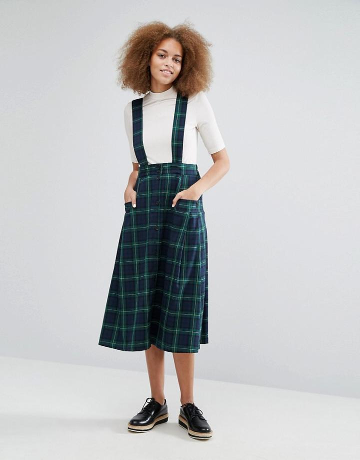 Monki Check Pinafore Skirt - Navy