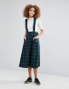 Monki Check Pinafore Skirt - Navy