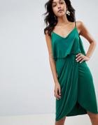 Asos Design Slinky Wrap Midi Dress - Green