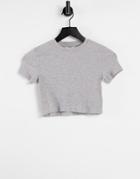 Monki Karo Organic Cotton Cropped T-shirt In Light Gray-grey