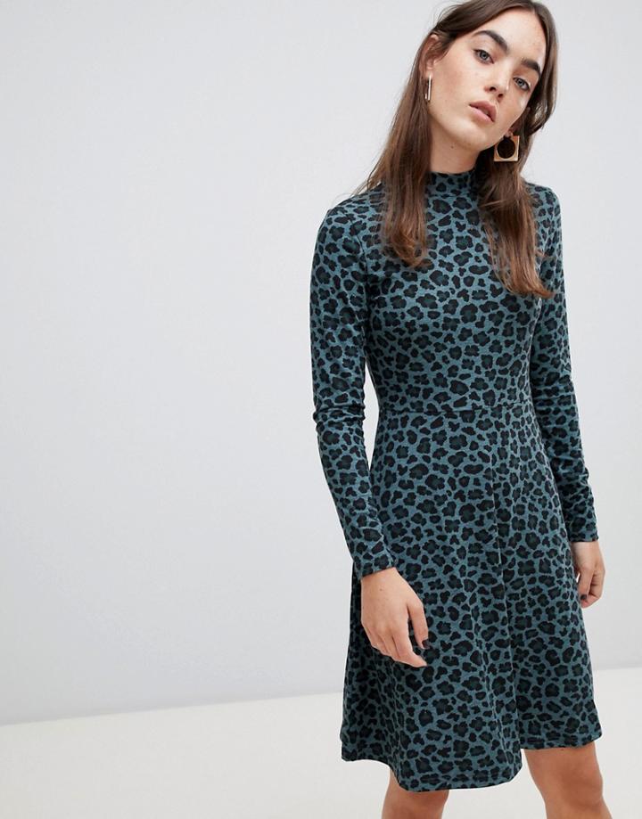 B.young Leopard Print High Neck Dress - Multi