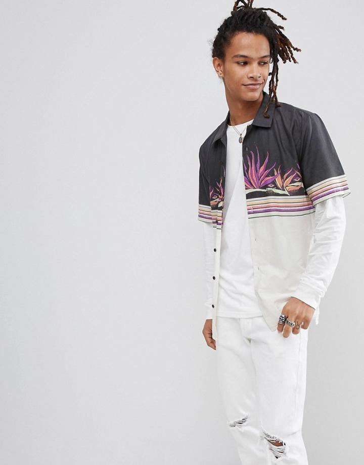 Volcom Shirt With Palm Tree Panel Print - Black
