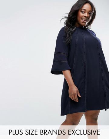 Truly You Fluted Sleeve Shift Dress - Navy