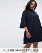Truly You Fluted Sleeve Shift Dress - Navy