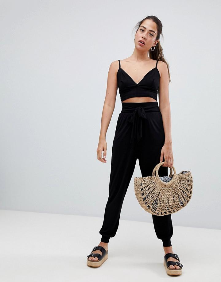 Asos Design Balloon Pants With Tie Front - Black