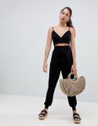 Asos Design Balloon Pants With Tie Front - Black