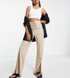 Asos Design Tall Linen Look Dad Pants In Stone-neutral