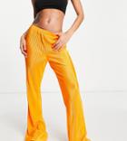 Vila Exclusive Plisse Flared Pants In Bright Orange