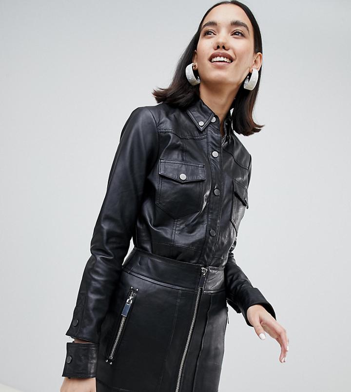 River Island Studio Leather Shirt In Black - Black